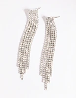 Rhodium Cubic Zirconia Cup Chain Fringe Drop Earrings