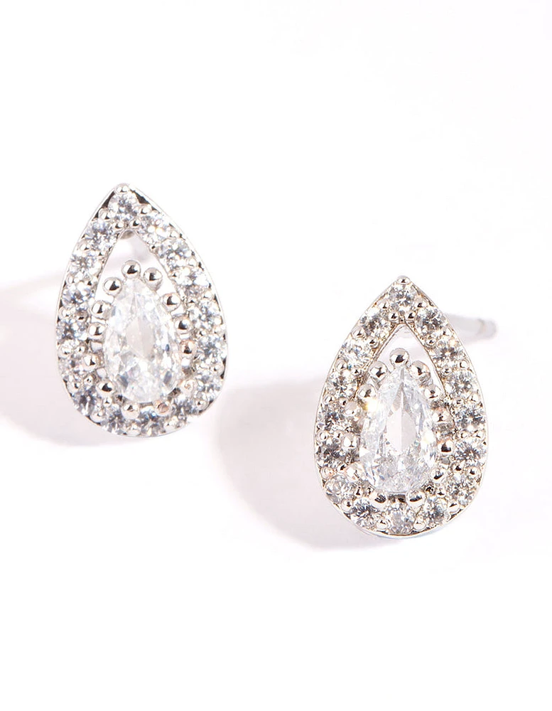 Silver Cubic Zirconia Teardrop Necklace & Earrings Set