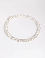 Silver Cubic Zirconia Layered Cup Chain Tennis Bracelet