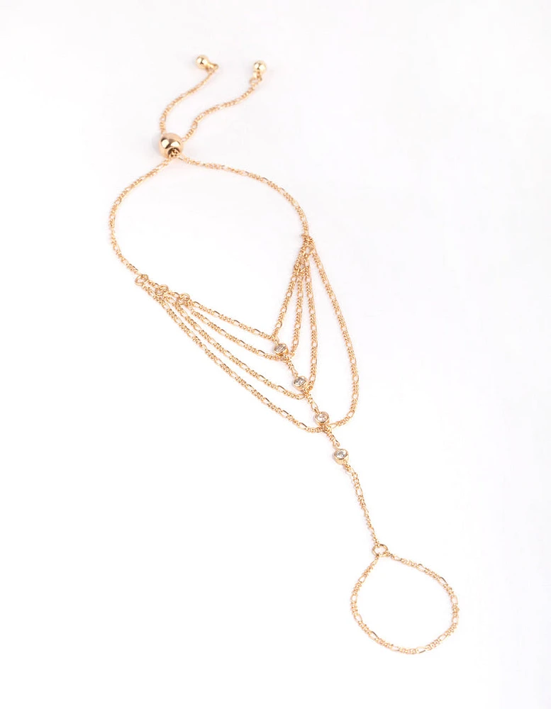 Gold Cubic Zirconia Draped Hand Chain