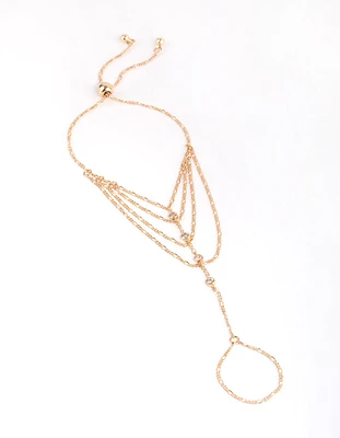 Gold Cubic Zirconia Draped Hand Chain