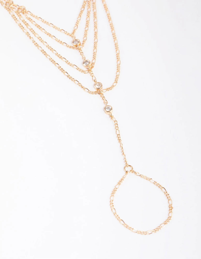 Gold Cubic Zirconia Draped Hand Chain