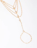 Gold Cubic Zirconia Draped Hand Chain