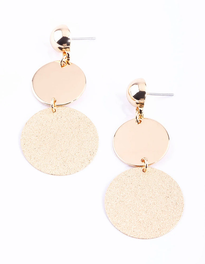 Gold Disc Drop Earrings