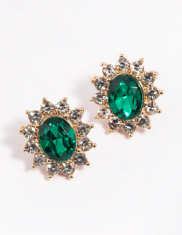 Green Flower Stud Earrings