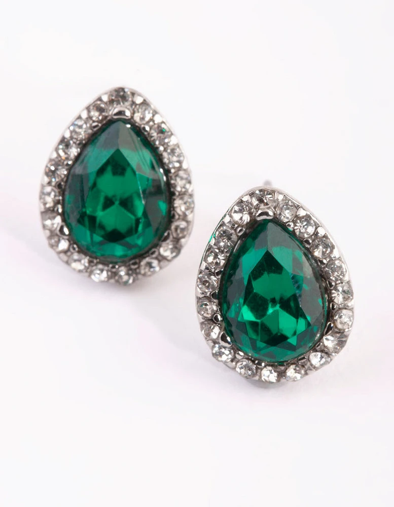 Green Teardrop Stud Earrings