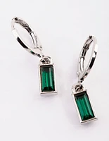 Rhodium Green Diamante Huggie Hoop Earrings