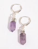 Silver Amethyst Shard Huggie Earrings