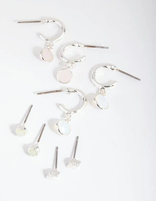 Silver Mixed Stone Stack Pack Earrings
