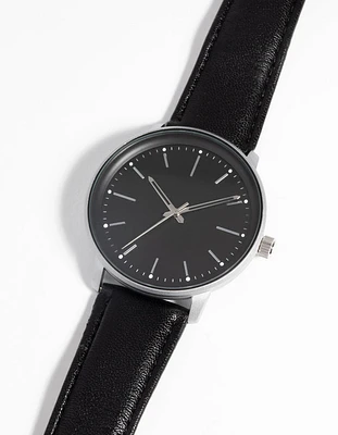 Rhodium Classic Faux Leather Watch