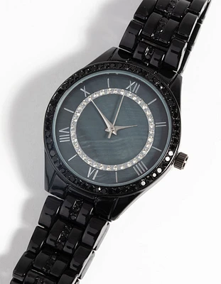 Black Diamante Link Watch