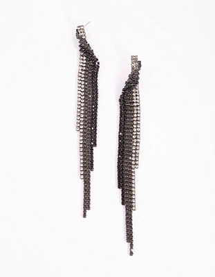 Gunmetal Diamante Drop Earrings