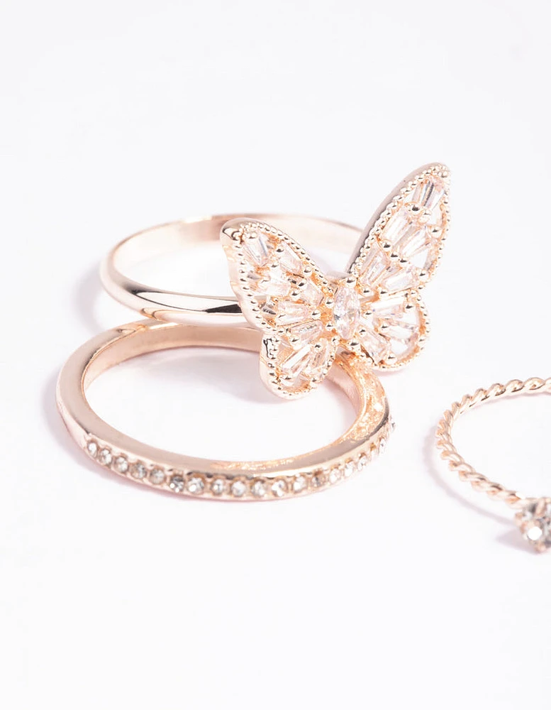 Rose Gold Butterfly Ring Pack