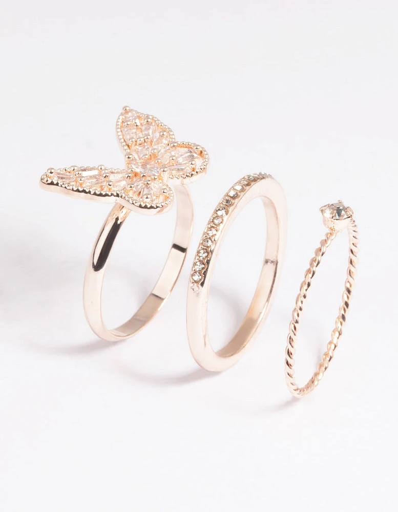 Rose Gold Butterfly Ring Pack