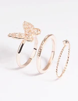 Rose Gold Butterfly Ring Pack