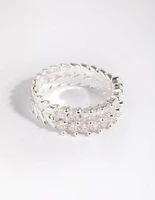 Silver Plated Cubic Zirconia Navette Ring