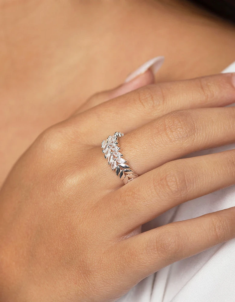 Silver Plated Cubic Zirconia Navette Ring