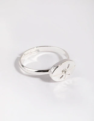 Silver Star & Diamante Signet Ring