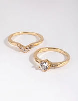 Gold Plated Engagement Style Ring Set with Cubic Zirconia