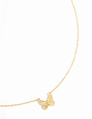 Gold Plated Sterling Silver Etched Butterfly Necklace