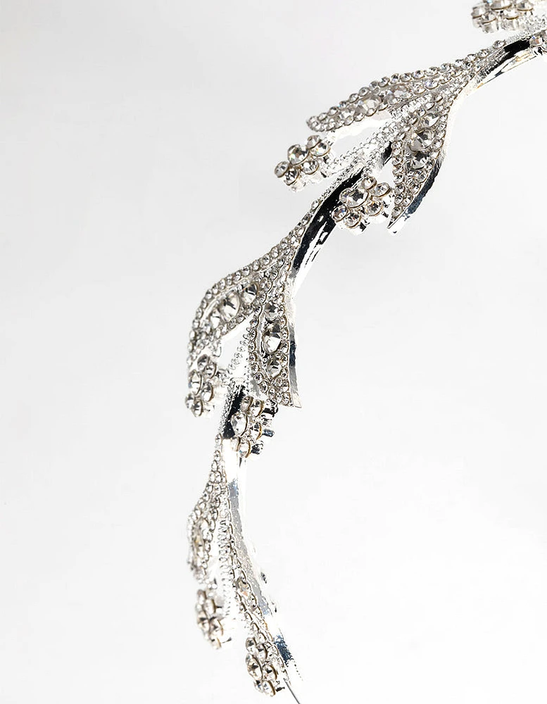 Silver Diamante Encrusted Leaf Alice Band