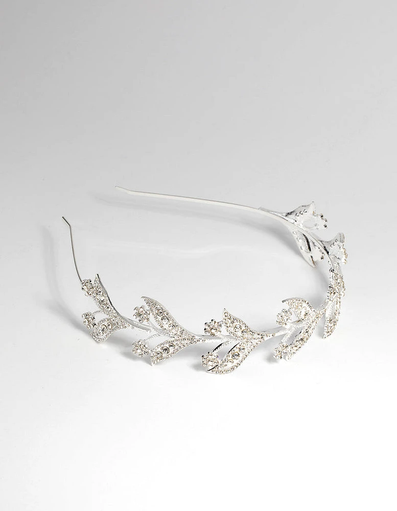 Silver Diamante Encrusted Leaf Alice Band