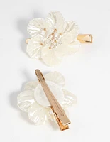 Gold Pearlised Flower Clip