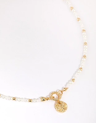 Gold Plated Beaded Necklace with Freshwater Pearl