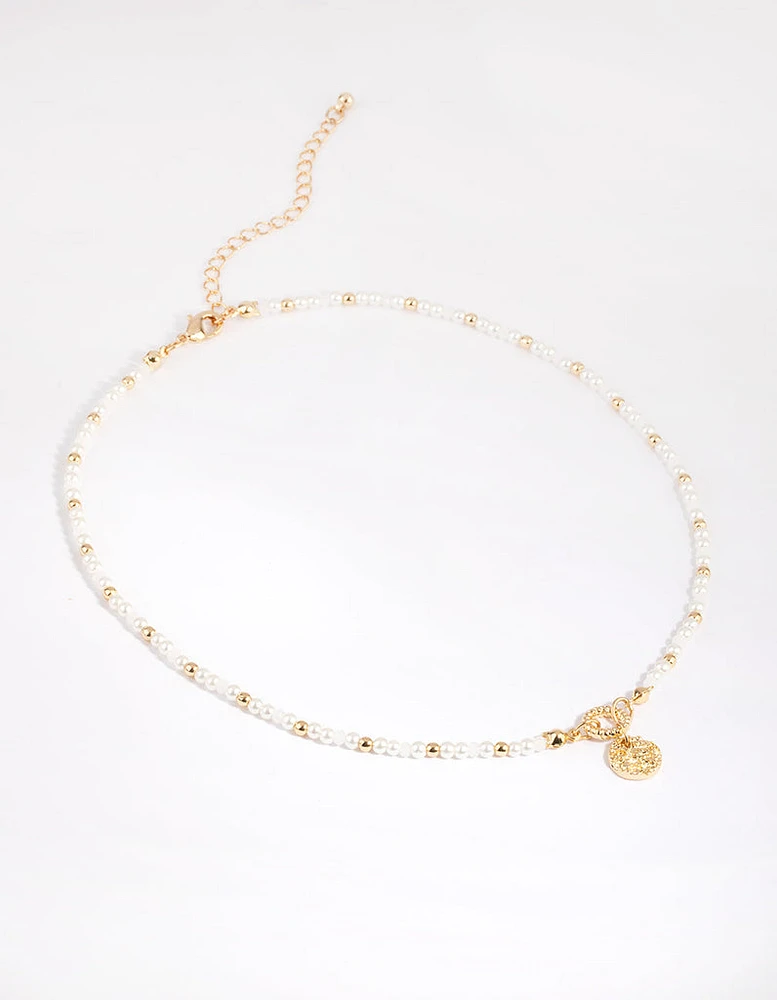 Gold Plated Beaded Necklace with Freshwater Pearl