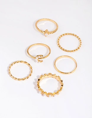 Gold Plated Vintage Ring 6-Pack with Freshwater Pearls