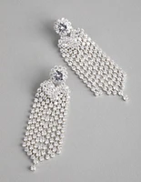 Silver Cubic Zirconia Cup Chain Curtain Earrings