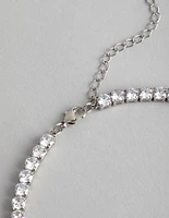 Silver Cubic Zirconia Layered Statement Necklace