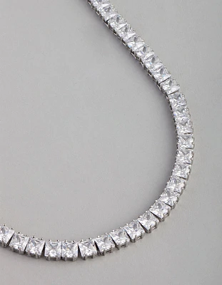 Silver Cubic Zirconia Statement Square Necklace