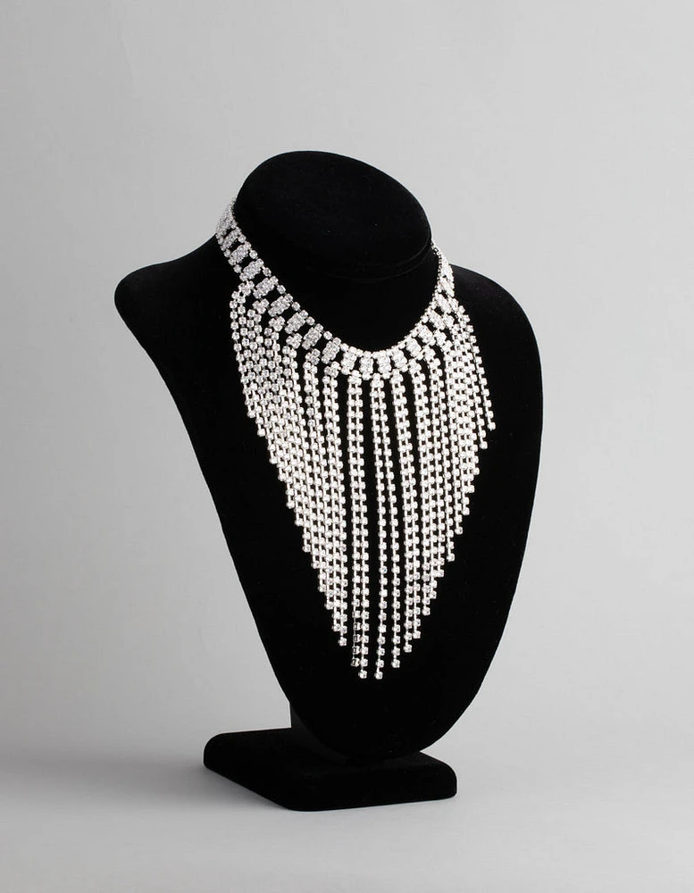 Silver Cubic Zirconia Short Curtain Choker