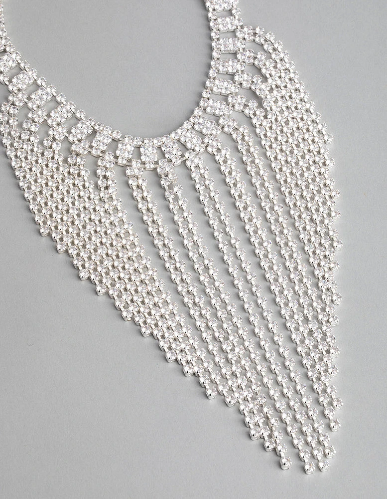 Silver Cubic Zirconia Short Curtain Choker