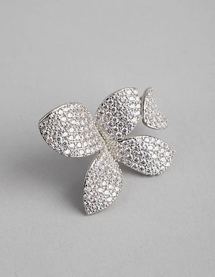 Rhodium Cubic Zirconia Butterfly Ring