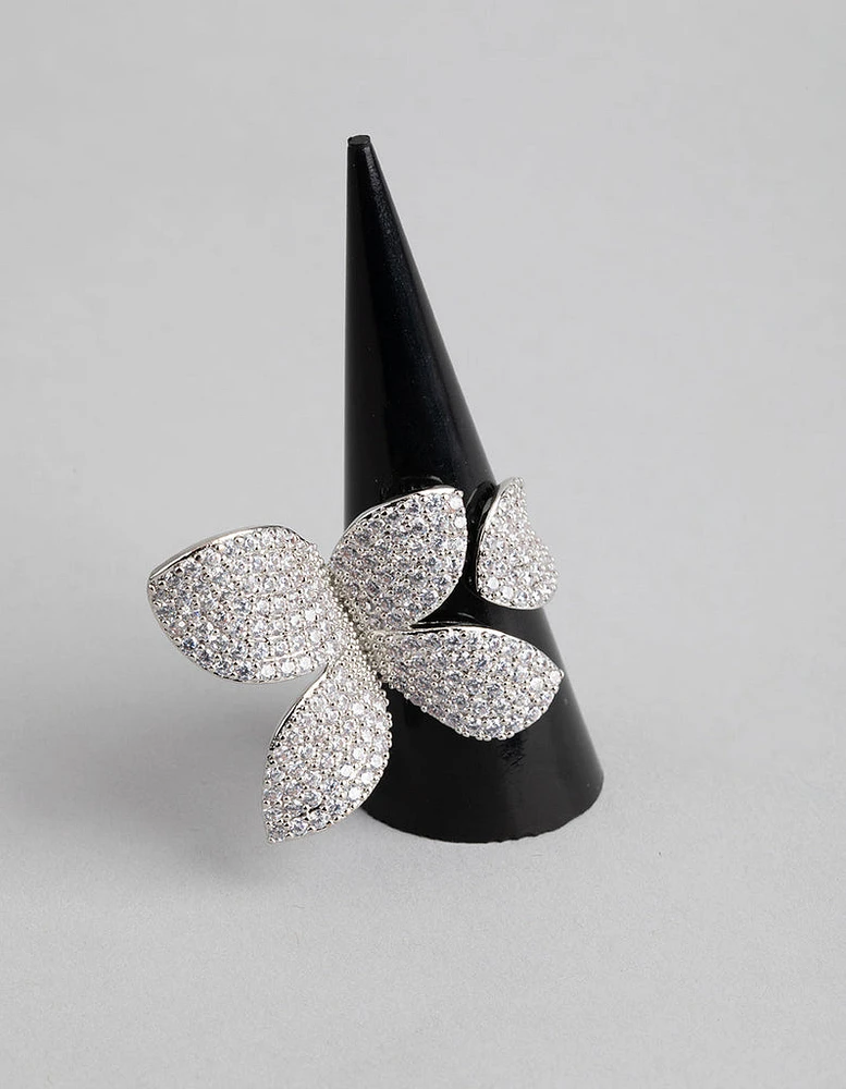 Rhodium Cubic Zirconia Butterfly Ring