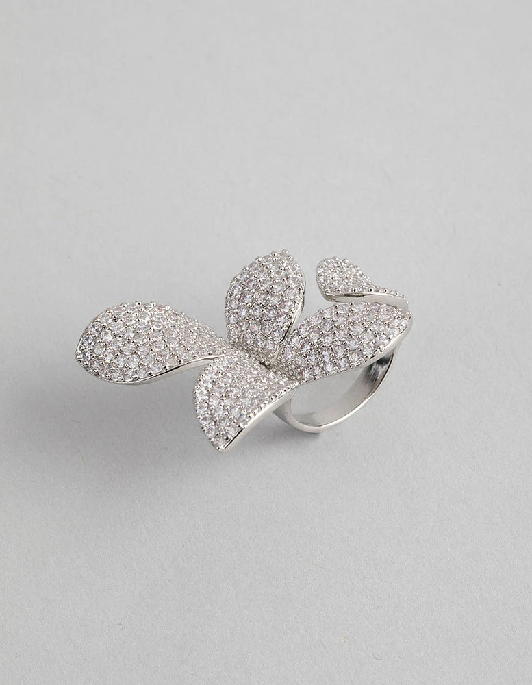 Rhodium Cubic Zirconia Butterfly Ring