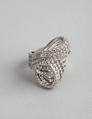Rhodium Cubic Zirconia Cup Chain Knot Ring