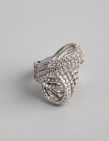 Rhodium Cubic Zirconia Cup Chain Knot Ring