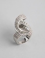 Rhodium Cubic Zirconia Cup Chain Knot Ring