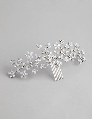 Rhodium Cubic Zirconia Flower Garden Comb