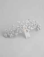 Rhodium Cubic Zirconia Flower Garden Comb