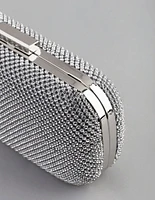 Silver Diamante Rounded Rectangular Clutch