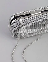 Silver Diamante Rounded Rectangular Clutch