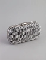 Silver Diamante Rounded Rectangular Clutch