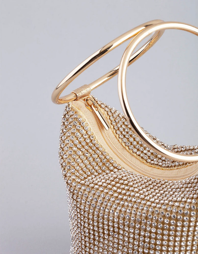 Gold Diamante Circular Handle Clutch