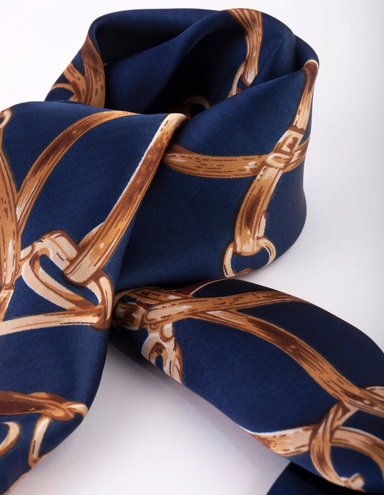 Navy Horseshoe Print Bandana Hair Scarf