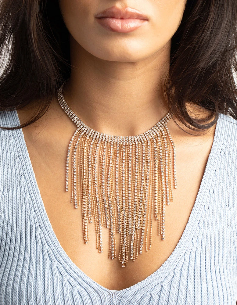 Gold Diamante Fringe Necklace