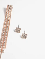 Rose Gold Diamante Stud Earring Set